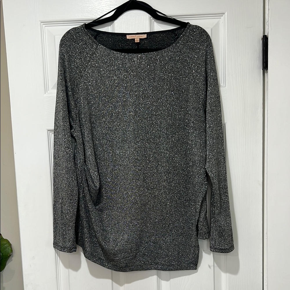 Gibson Silver/Black Long Sleeve Drape Blouse